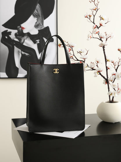 Women’s Vertical Leather Tote Bag - Gold Chain Handle Top-Handle Shoulder Purse