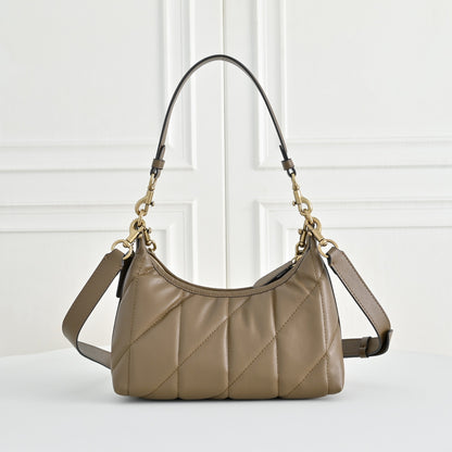 Women’s Quilted Leather Bag - Gold Chain Shoulder & Convertible Crossbody Purse