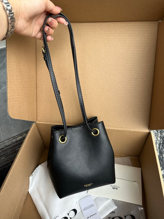 Casual Women's Drawstring Shoulder Purse - Compact Suede Mini Bucket Bag