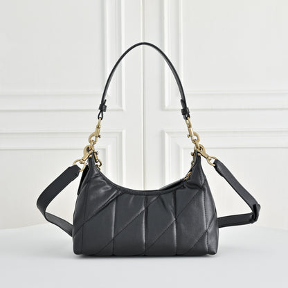 Women’s Quilted Leather Bag - Gold Chain Shoulder & Convertible Crossbody Purse
