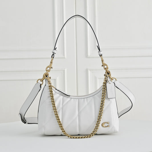 Women’s Quilted Leather Bag - Gold Chain Shoulder & Convertible Crossbody Purse