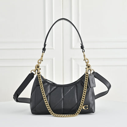 Women’s Quilted Leather Bag - Gold Chain Shoulder & Convertible Crossbody Purse