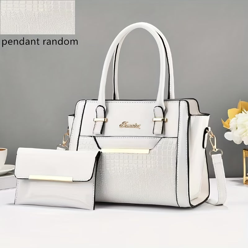 Women's Handbag Set, with Glossy Finish, Randomly Cut with Textured Patterns, Cross-Border