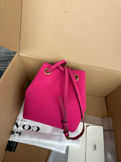 Casual Women's Drawstring Shoulder Purse - Compact Suede Mini Bucket Bag