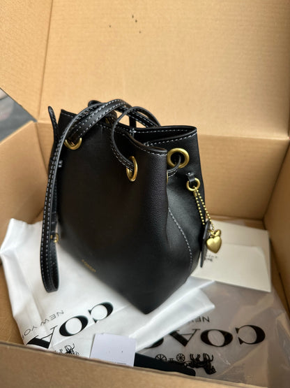 Casual Women's Drawstring Shoulder Purse - Compact Suede Mini Bucket Bag