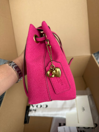Casual Women's Drawstring Shoulder Purse - Compact Suede Mini Bucket Bag