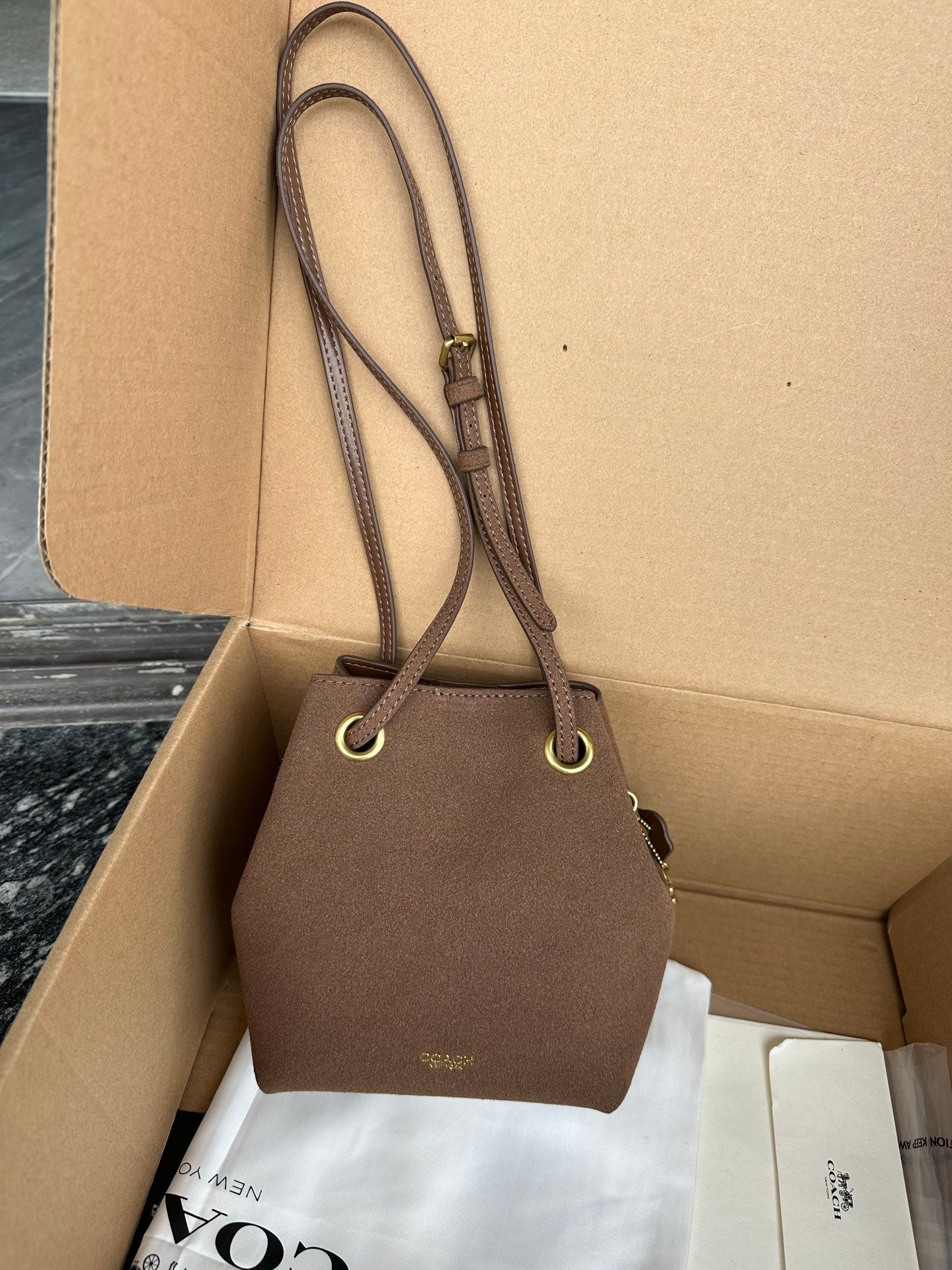 Casual Women's Drawstring Shoulder Purse - Compact Suede Mini Bucket Bag