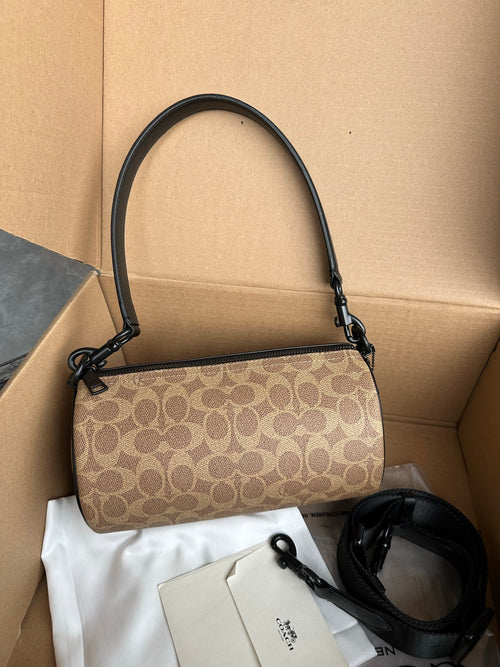 Unisex Leather Barrel Bag - Compact Duffle Crossbody & Top-Handle Purse