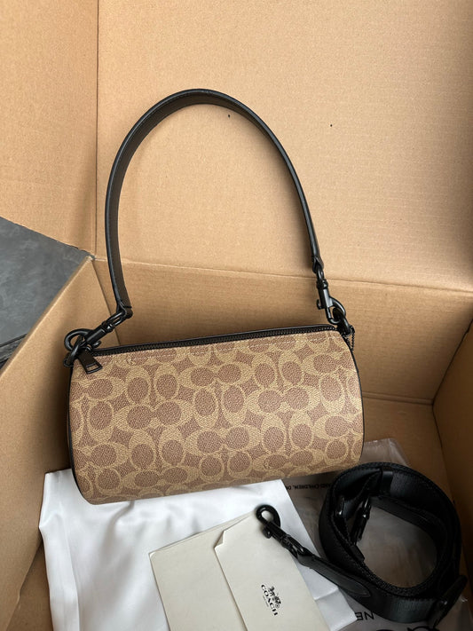 Unisex Leather Barrel Bag - Compact Duffle Crossbody & Top-Handle Purse