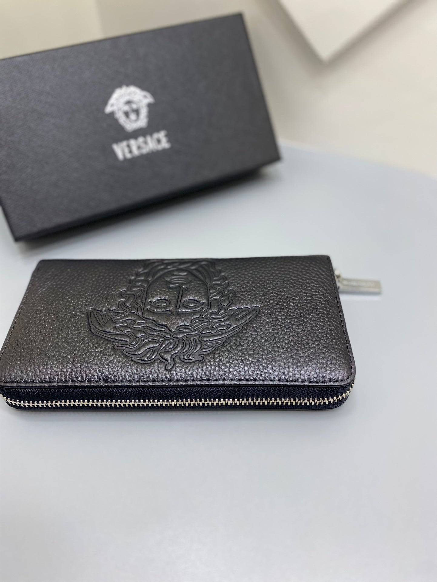 Luxury Embossed Leather Continental Wallet - Zip Around Long Organizer Clutch
