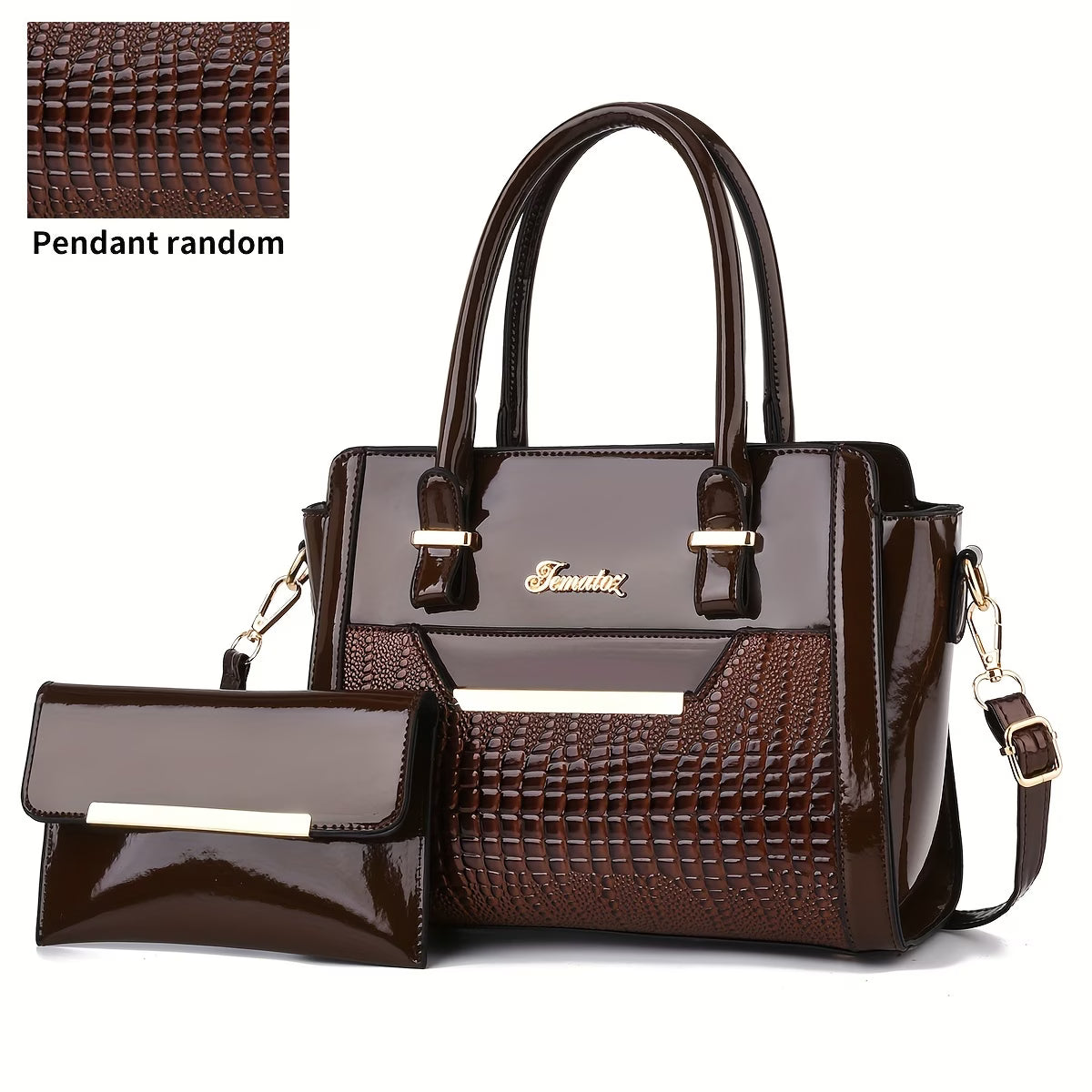 Women's Handbag Set, with Glossy Finish, Randomly Cut with Textured Patterns, Cross-Border