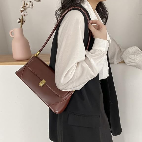 Small Clutch Shoulder Bag for Women Leather Mini Tote Handbag Purse with Buckle Closure