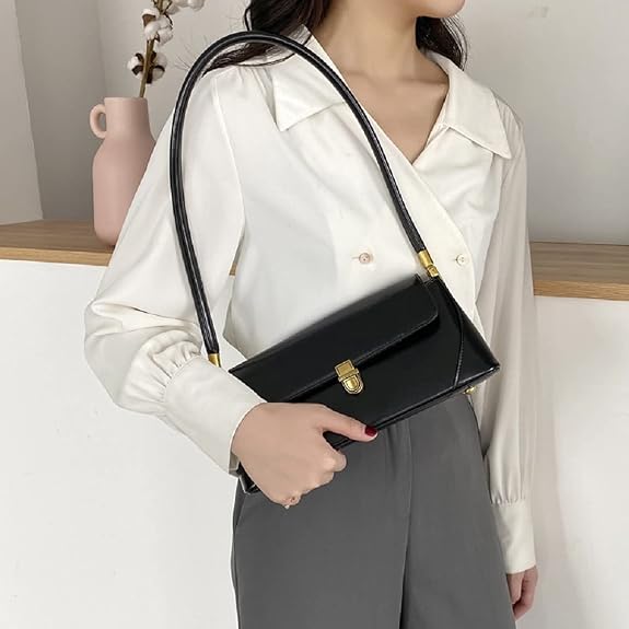 Small Clutch Shoulder Bag for Women Leather Mini Tote Handbag Purse with Buckle Closure