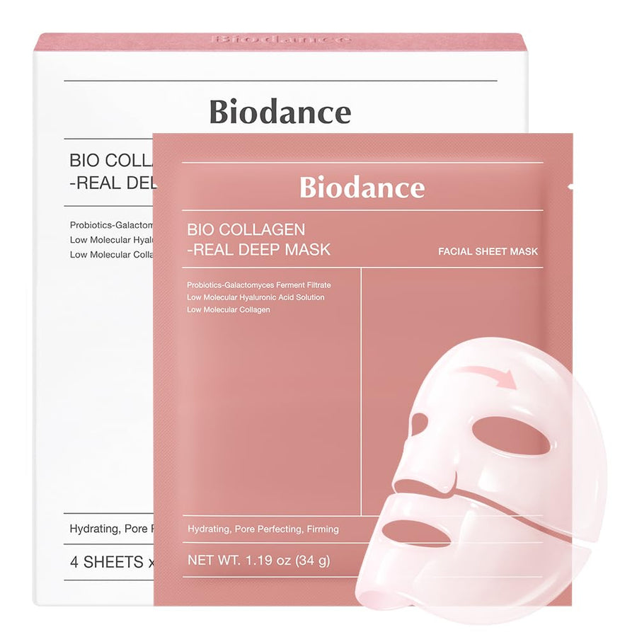 BIODANCE Bio-Collagen Real Deep Mask – Overnight Hydrogel Facial Sheet Mask for Deep Hydration, Pore Minimizing & Skin Firming – Low Molecular Collagen & Hyaluronic Acid (4 Masks)