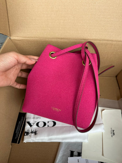 Casual Women's Drawstring Shoulder Purse - Compact Suede Mini Bucket Bag