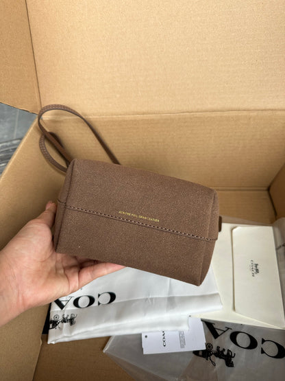 Casual Women's Drawstring Shoulder Purse - Compact Suede Mini Bucket Bag