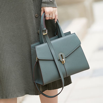 Genuine Leather Handbag for Women, Adjustable Strap, Golden-Tone Hardware & Decorative Buckle