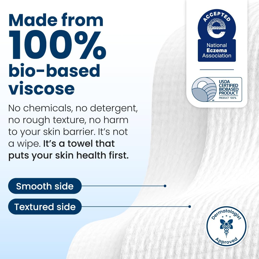 Clean Skin Club Clean Towels XL – 100% USDA Biobased Disposable Face Towels for Acne-Prone & Sensitive Skin – Biodegradable, Lint-Free, Extra Absorbent (50 Count)