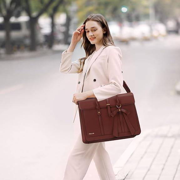 Laptop Bag for Women, PU Leather Laptop Shoulder Bags Convertible Backpack, Work Travel Computer Bag