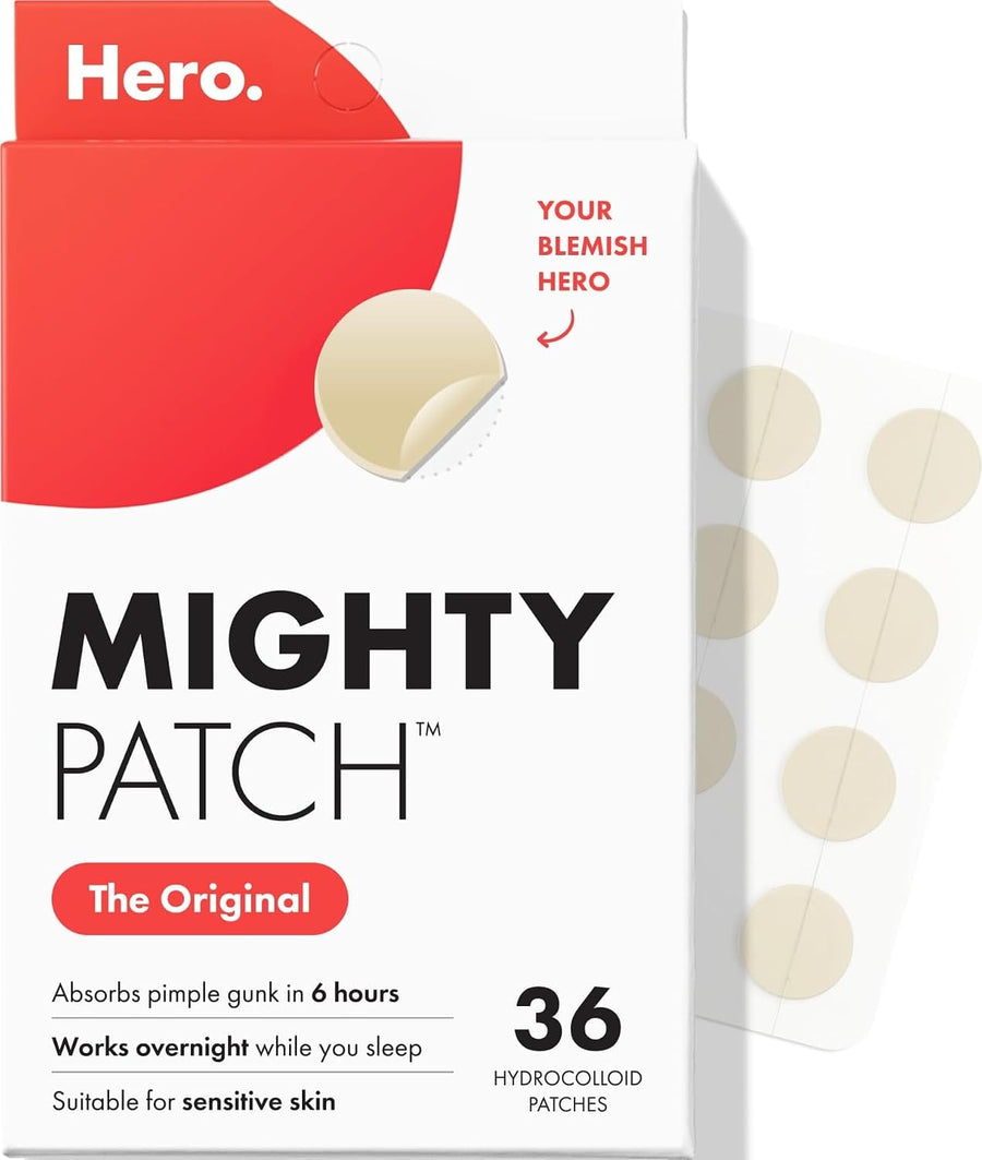 Hero Cosmetics Mighty Patch Original – Hydrocolloid Acne Pimple Patch for Face & Blemishes – Overnight Pus-Absorbing Spot Treatment, Hypoallergenic (36 Count)