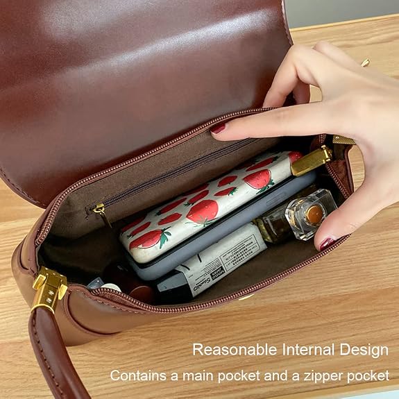 Small Clutch Shoulder Bag for Women Leather Mini Tote Handbag Purse with Buckle Closure