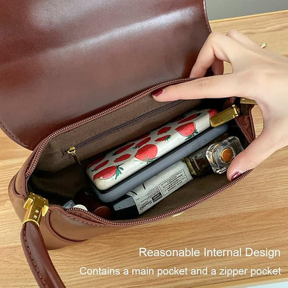Small Clutch Shoulder Bag for Women Leather Mini Tote Handbag Purse with Buckle Closure