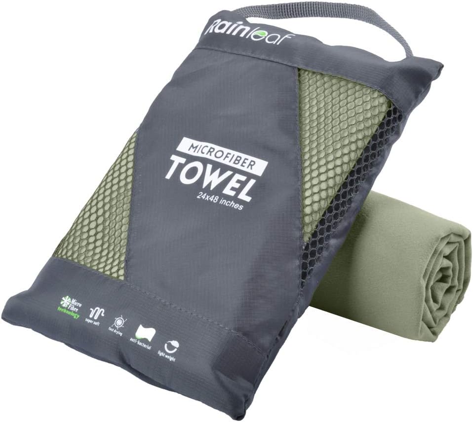 Rainleaf Microfiber Fast Drying Travel Towel – Ultra Absorbent, Sand-Free Quick Dry Towel for Camping, Gym, Beach & Backpacking with Zip Pocket & Carry Bag