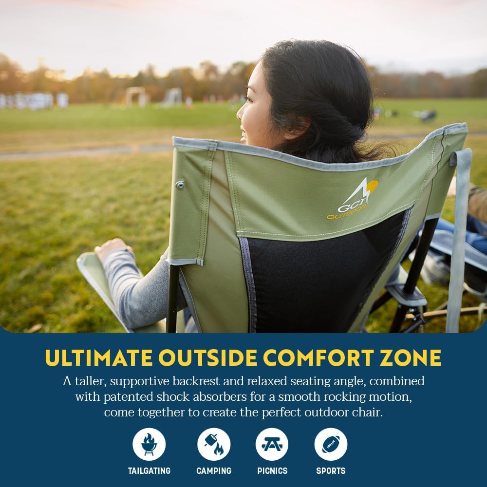 GCI Outdoor Comfort Pro Rocker Portable Folding Camp Chair – Spring-Action Rocking, Cooling Mesh Back, Cup Holder & Carry Strap (300 lb Capacity)