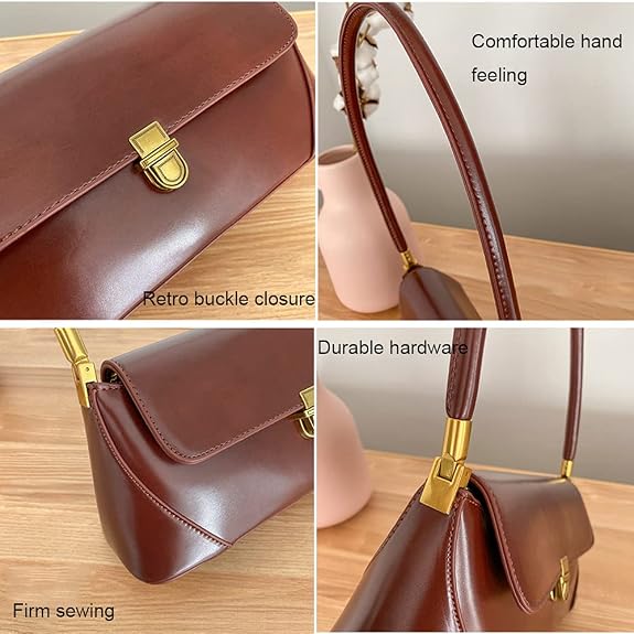 Small Clutch Shoulder Bag for Women Leather Mini Tote Handbag Purse with Buckle Closure