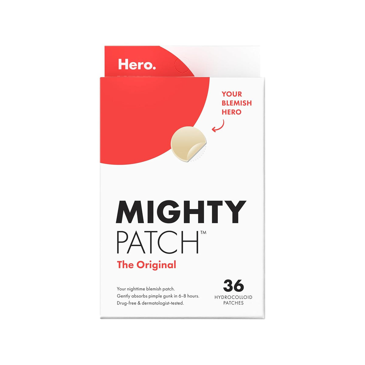 Hero Cosmetics Mighty Patch Original – Hydrocolloid Acne Pimple Patch for Face & Blemishes – Overnight Pus-Absorbing Spot Treatment, Hypoallergenic (36 Count)