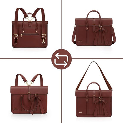 Laptop Bag for Women, PU Leather Laptop Shoulder Bags Convertible Backpack, Work Travel Computer Bag