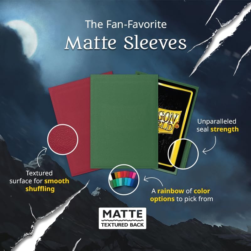 Dragon Shield Matte Standard Size Card Sleeves (100 Count) – Durable Textured Back TCG Protectors for MTG, Pokemon & Lorcana with Deck Box