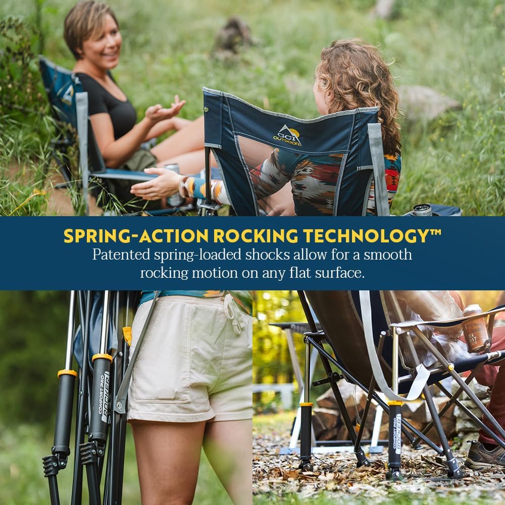 GCI Outdoor Comfort Pro Rocker Portable Folding Camp Chair – Spring-Action Rocking, Cooling Mesh Back, Cup Holder & Carry Strap (300 lb Capacity)
