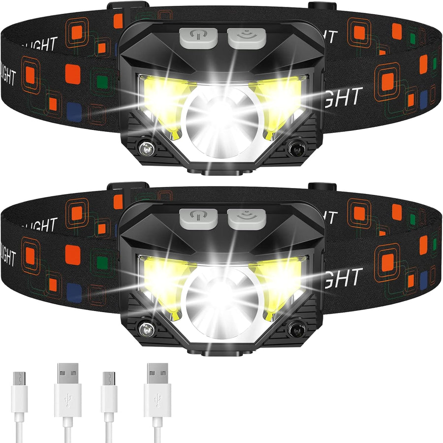 LHKNL 1200 Lumen Rechargeable LED Headlamp 2-Pack – Motion Sensor Head Light with 8 Modes, Red SOS & IPX4 Waterproof for Running, Camping & Emergencies