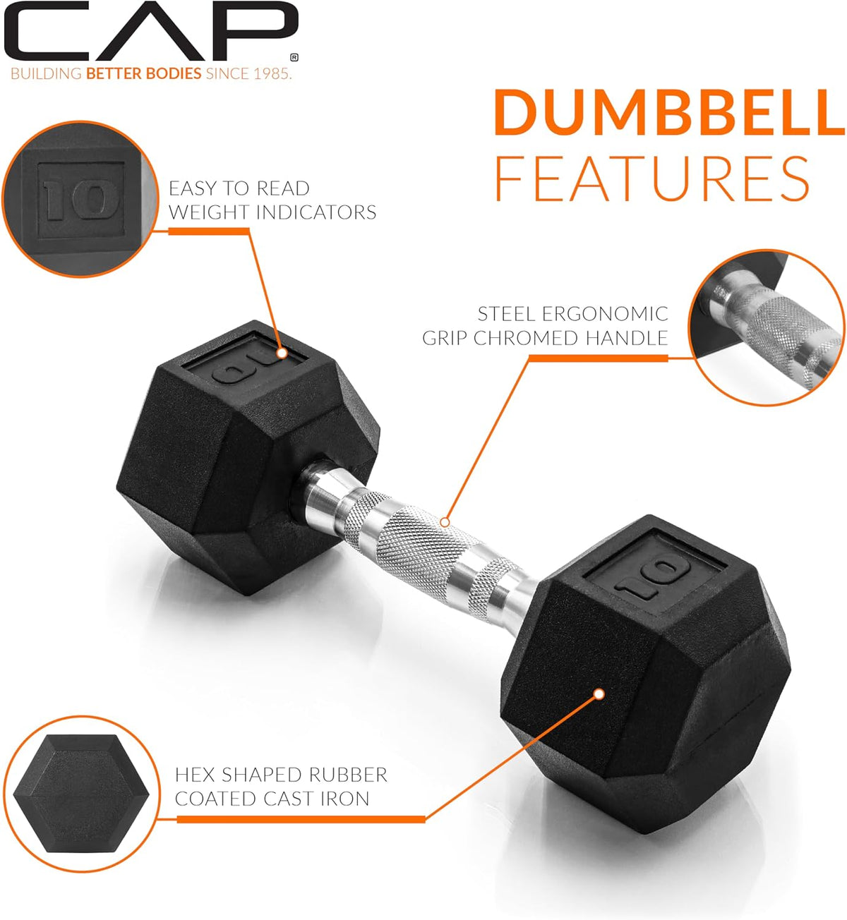 CAP Barbell Vinyl Coated Hex Dumbbell Pair – Floor-Safe Cast Iron Hand Weights for Cardio, Toning & Home Workouts