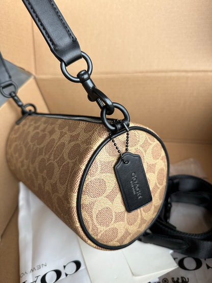 Unisex Leather Barrel Bag - Compact Duffle Crossbody & Top-Handle Purse