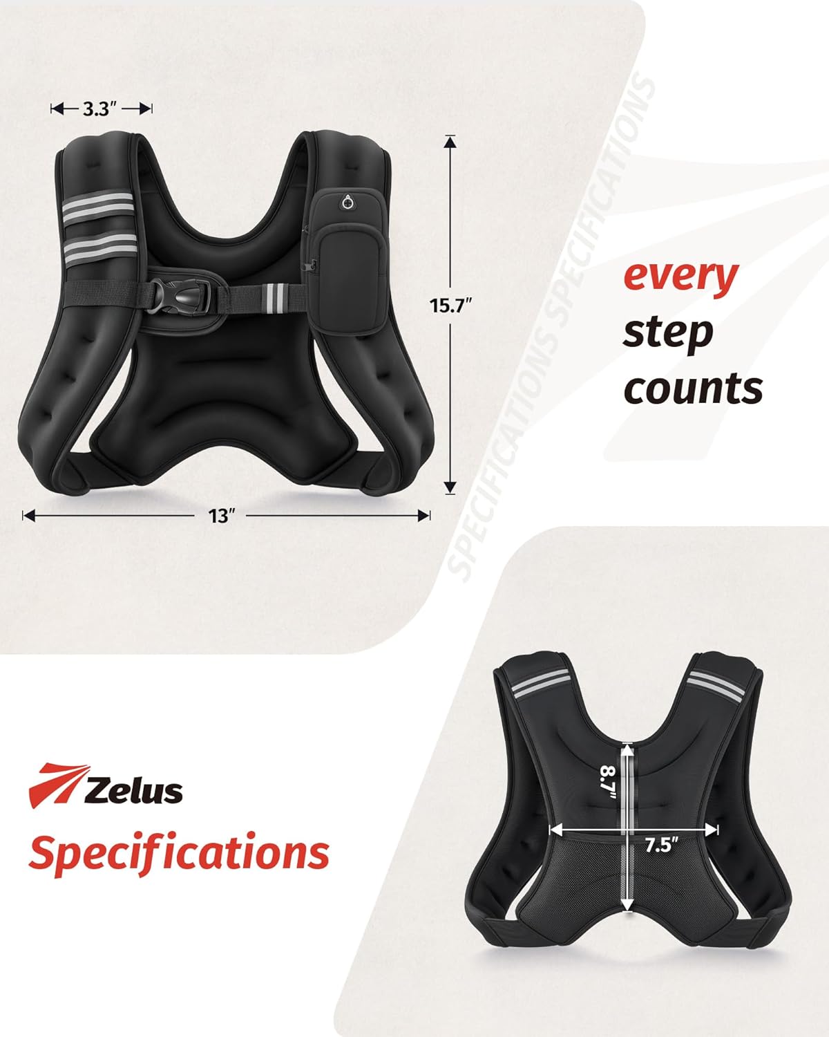 ZELUS Weighted Vest for Men & Women – Adjustable Body Weight Vest with Reflective Stripes & Phone Pouch for Running, Cardio & Calisthenics