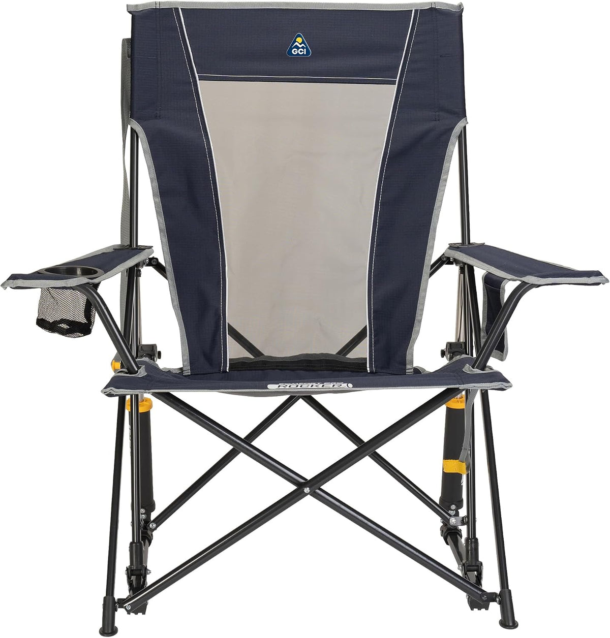 GCI Outdoor Comfort Pro Rocker Portable Folding Camp Chair – Spring-Action Rocking, Cooling Mesh Back, Cup Holder & Carry Strap (300 lb Capacity)
