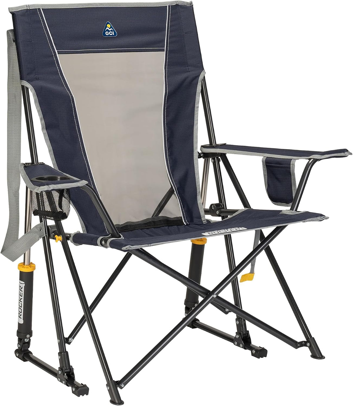GCI Outdoor Comfort Pro Rocker Portable Folding Camp Chair – Spring-Action Rocking, Cooling Mesh Back, Cup Holder & Carry Strap (300 lb Capacity)