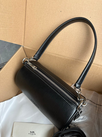 Unisex Leather Barrel Bag - Compact Duffle Crossbody & Top-Handle Purse