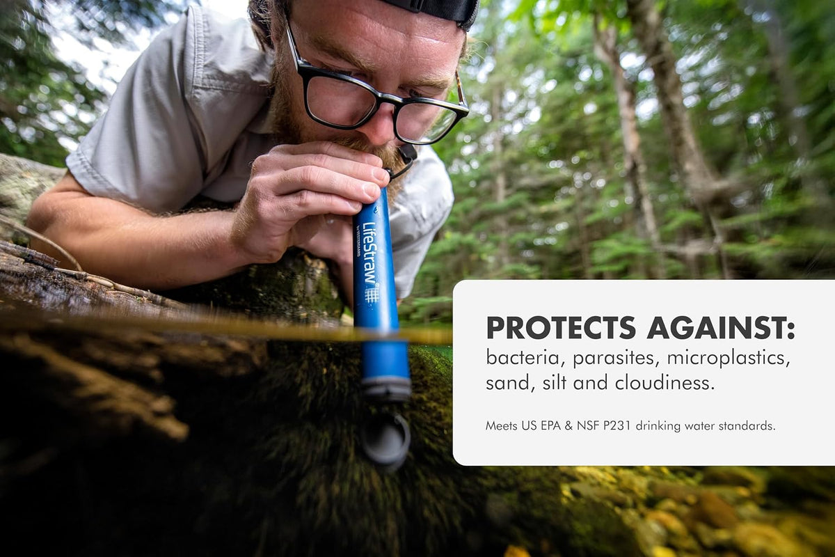 LifeStraw Personal Water Filter Straw – Portable Emergency Purifier for Hiking, Camping & Survival – Removes 99.999999% Bacteria & Microplastics, 4000L Capacity