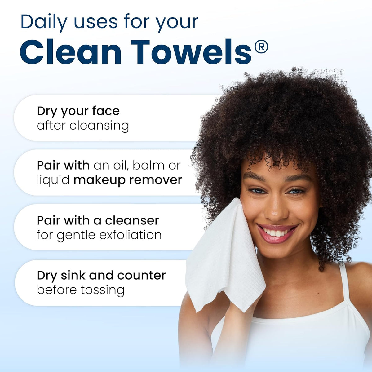 Clean Skin Club Clean Towels XL – 100% USDA Biobased Disposable Face Towels for Acne-Prone & Sensitive Skin – Biodegradable, Lint-Free, Extra Absorbent (50 Count)