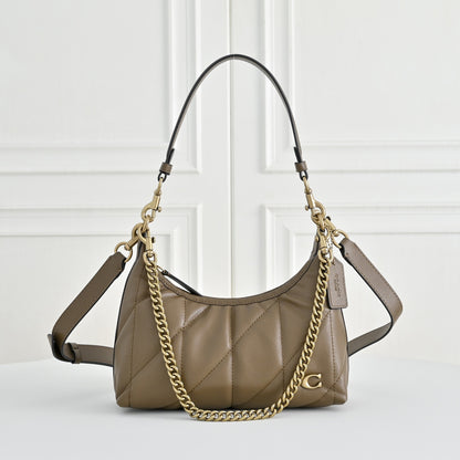 Women’s Quilted Leather Bag - Gold Chain Shoulder & Convertible Crossbody Purse