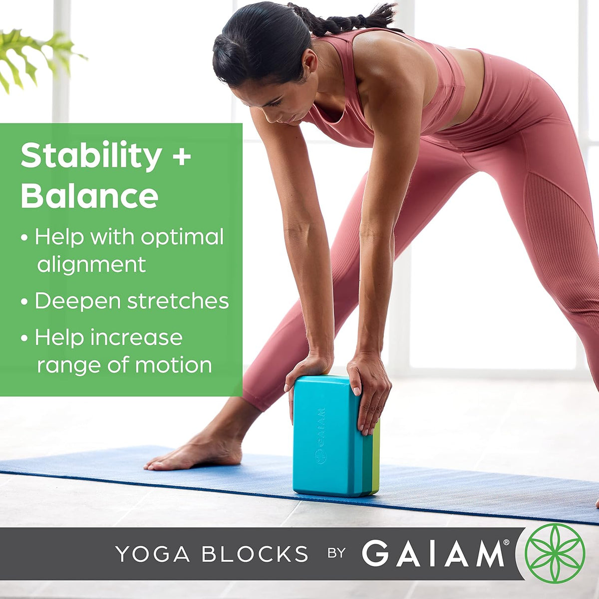 Gaiam Essentials High-Density EVA Foam Yoga Block 2-Pack – Non-Slip Supportive Bricks for Yoga, Pilates & Stretching (9x6x4 inch)