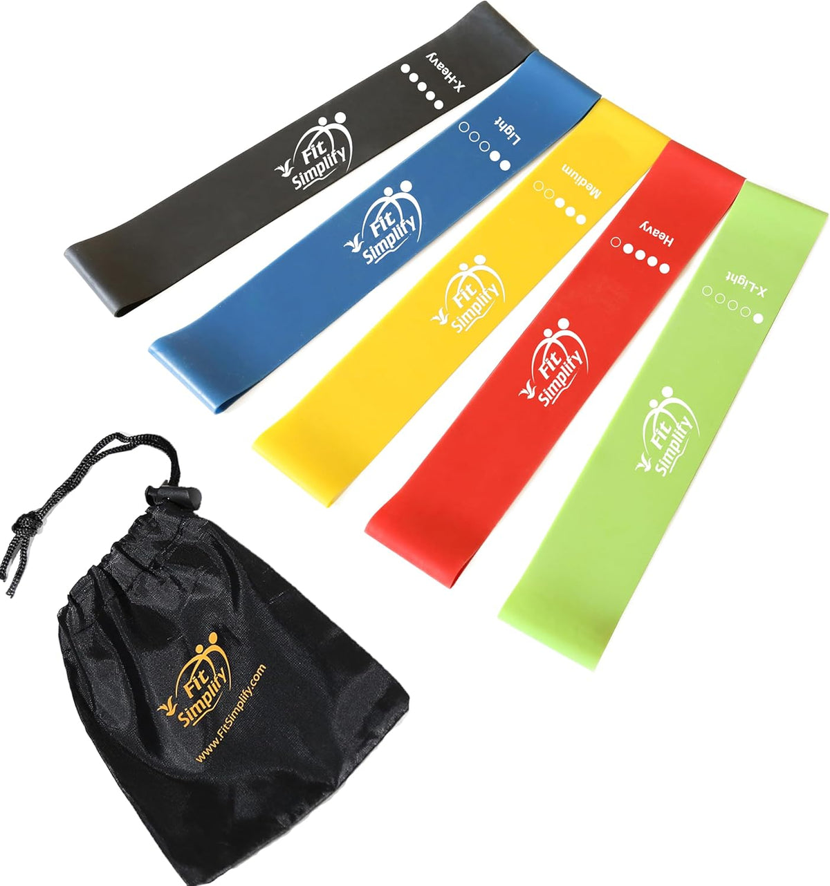 Fit Simplify Resistance Loop Exercise Bands Set of 5 – 100% Natural Latex Workout Bands for Glutes, Legs, Physical Therapy & Yoga with Carry Bag