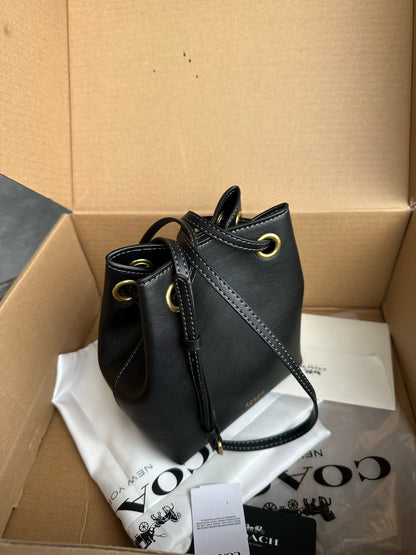 Casual Women's Drawstring Shoulder Purse - Compact Suede Mini Bucket Bag
