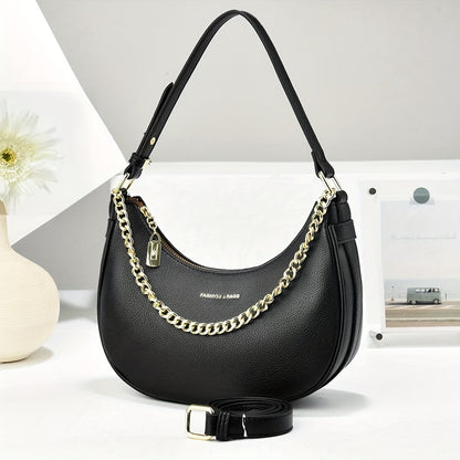 Crescent Moon Handbag with Chain Accents - Adjustable /Handbag Strap, High Quality, Zipper Closure, Multi-Color Options for Work