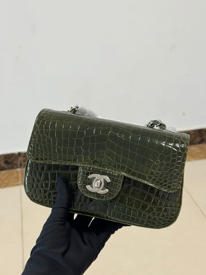 Vintage Alligator Texture Leather Handbag - Women’s Chain Shoulder Bag