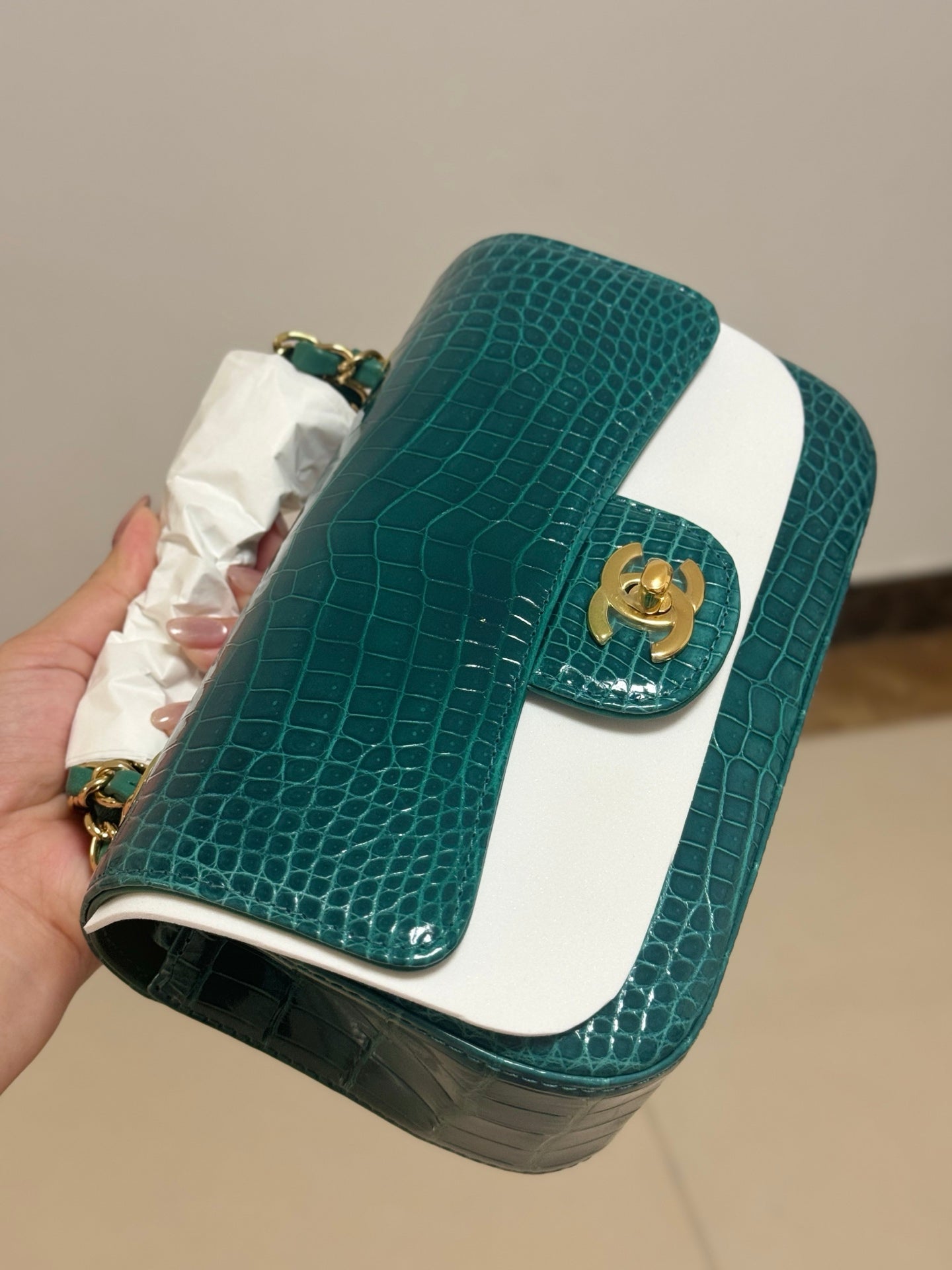 Vintage Alligator Texture Leather Handbag - Women’s Chain Shoulder Bag