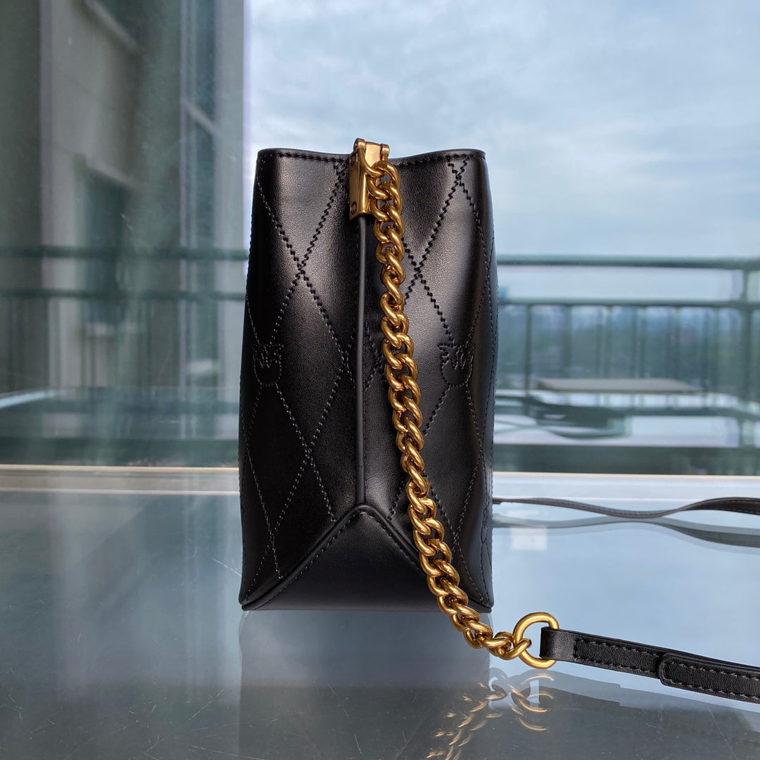 Women’s Vertical Leather Tote Bag - Gold Chain Handle Top-Handle Shoulder Purse